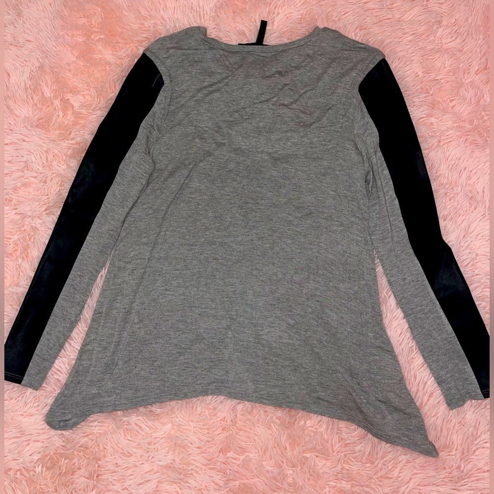 BCBGMaxAzria Gray Top/ Faux Leather long sleeves top